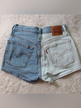 Levi's Two-Tone Denim High-Rise Shorts - Medium Blue & Light Wash